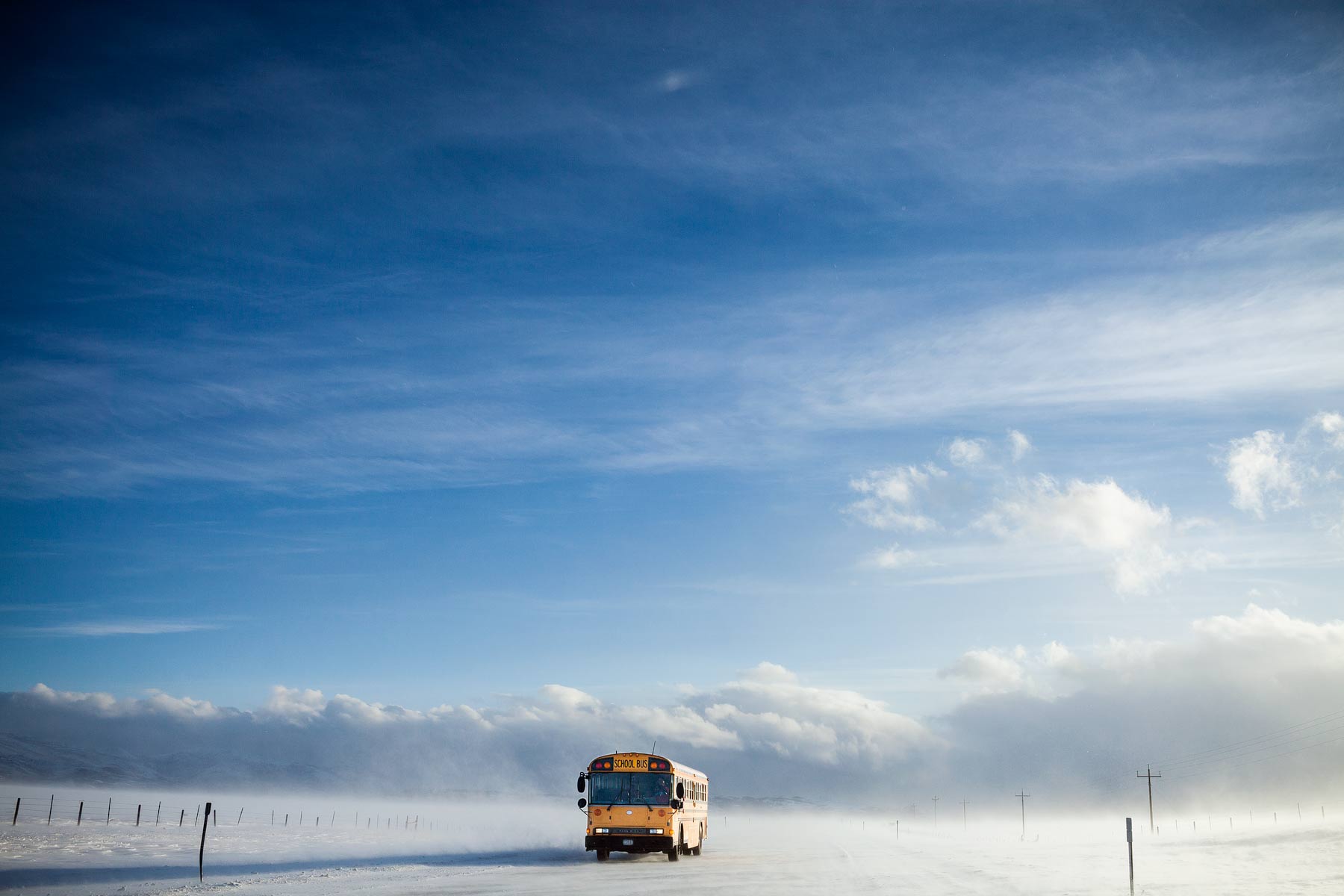 Browning School Bus, 
Highway 2 from East Glacier, 
Blackfeet Reservation, Montana