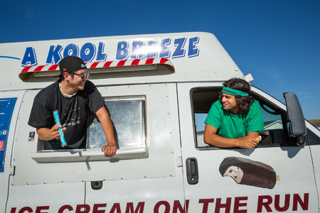 Left to right, Ian Webber (22) and Robert Hall (27) take a break and enjoy some ice cream.  