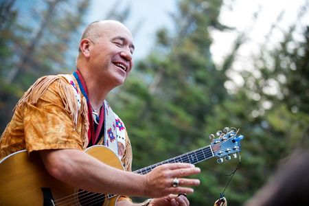 Musician and Blackfeet Cultural Spokesman Jack Gladstone performs at Glacier National Park's Two Medicine campground outside of the Blackfeet Reservation in NW Montana. 